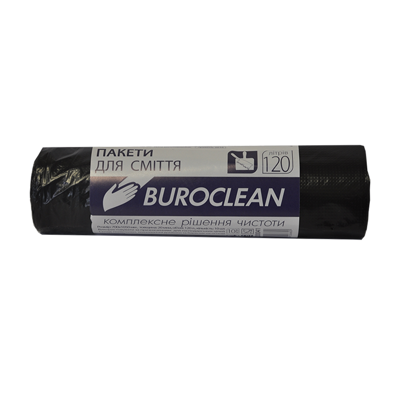 Пакети для сміття BUROCLEAN, 120 л., 10 шт., 20 мкм.
